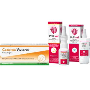 Sparset Allergie - CETIRIZIN Vividrin 10 mg 20 St. + POLLIVAL 1mg/ml Nasenspray 10 ml + 0,5mg/ml Augentropfen 10 ml